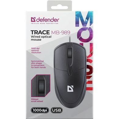 Мишка Defender Trace MB-989, USB, 3кн., 1000dpi, чорна (52989) [403148]