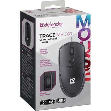 Мишка Defender Trace MB-989, USB, 3кн., 1000dpi, чорна (52989) [403148]