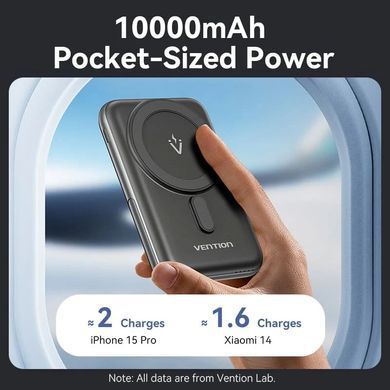 УМБ Vention Magnetic Wireless 10000mAh 20W PD USB-C In/Out, QI-15W Black (FHNB0) [404537]