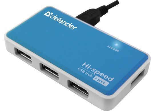 Хаб USB 2.0 -> 4xUSB 2.0 active, White-Blue Defender (83503) [402584]