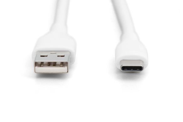 Кабель DIGITUS USB-A > USB-C заряджання/синхронізації, USB 2.0, 60W, силіконовий, 2м, білий (AK-300340-020-W) [108614]