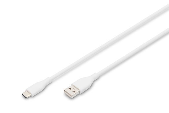 Кабель DIGITUS USB-A > USB-C заряджання/синхронізації, USB 2.0, 60W, силіконовий, 2м, білий (AK-300340-020-W) [108614]