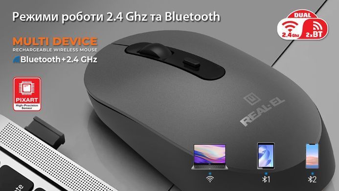 Миша бездротова REAL-EL RM-470W Dark Gray (EL123200049) [606729]