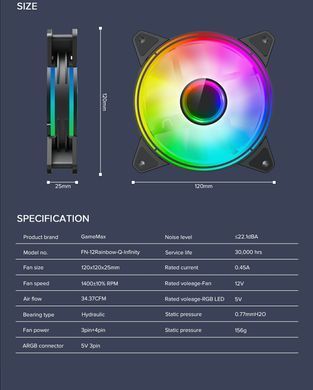Кулер для корпуса GAMEMAX (FN-12Rainbow-Q-Infinity) [303443]