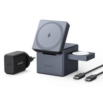 Бездротовий зарядний пристрій Anker MagGo Wireless Charging Station 15W 3-in-1 Cube Black (Y1811G11) [613955]