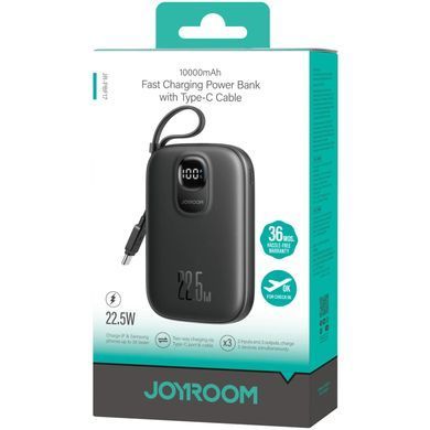 УМБ Joyroom 10000mAh 22,5W PD,QC, USB-A, USB-C In/Out with built-in USB-C cable Black (JR-PBF17) [404914]