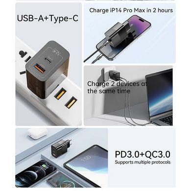 Мережевий зарядний пристрій Essager Pinchen 33W USB A + TYPE C Black (ECTAC-PCB01-P) [620288]