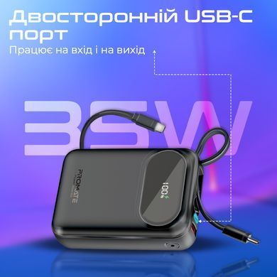 Універсальна мобільна батарея Promate PowerPod-20 20000mAh 35W Black (powerpod-20.black) [603484]
