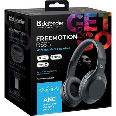 Гарнітура Defender FreeMotion B695,Bluetooth+3,5мм,ANC,Black (63695) [401950]