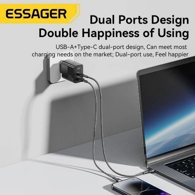 Мережевий зарядний пристрій Essager Pinchen 33W USB A + TYPE C Black (ECTAC-PCB01-P) [620288]