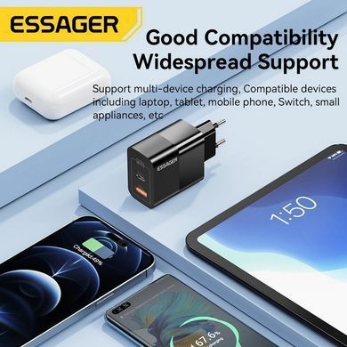 Мережевий зарядний пристрій Essager Pinchen 33W USB A + TYPE C Black (ECTAC-PCB01-P) [620288]