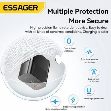Мережевий зарядний пристрій Essager Pinchen 33W USB A + TYPE C Black (ECTAC-PCB01-P) [620288]