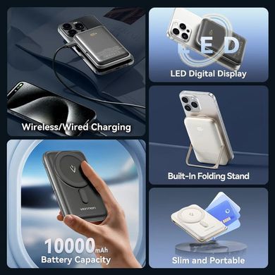 УМБ Vention Magnetic Wireless 10000mAh 20W PD USB-C In/Out, QI-15W White (FHNW0) [404538]