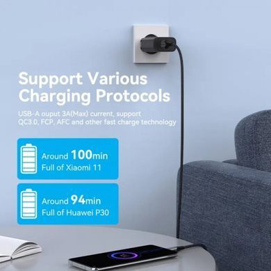 Мережевий зарядний пристрій Vention USB Type A + QC3.0 USB-C + QC4.0 (38W), Black (FBIB0-EU) [618166]