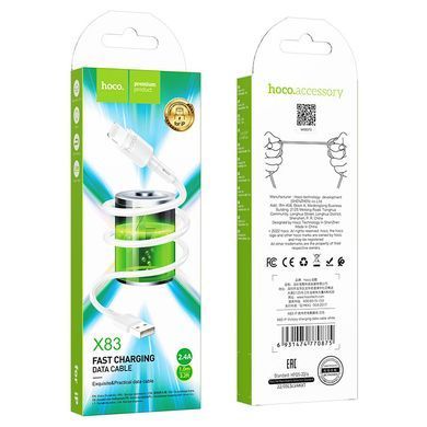 Кабель HOCO X83 USB to iP 2.4A, 1m, PVC, PVC connectors, White (6931474770875) [805371]
