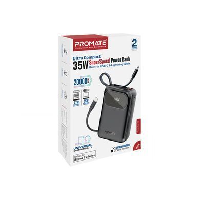 Універсальна мобільна батарея Promate PowerPod-20 20000mAh 35W Black (powerpod-20.black) [603484]