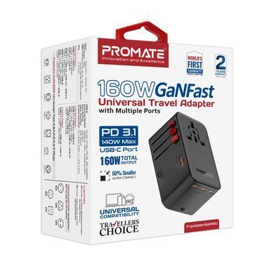 Зарядний пристрій Promate 160W Black (tripmate-gan160) [603390]