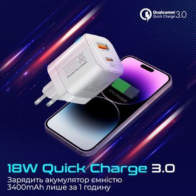 Зарядний пристрій Promate PowerPort-25AC White (powerport-25ac.white) [603261]