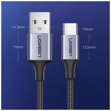 Кабель UGREEN US288 USB-A 2.0 to USB-C Cable Nickel Plating Aluminum Braid 2m (Black) (UGR-60128) [804367]