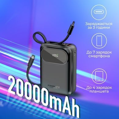 Універсальна мобільна батарея Promate PowerPod-20 20000mAh 35W Black (powerpod-20.black) [603484]