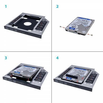 Адаптер Grand-X HDD 2.5" у відсік приводу ноутбука SATA/SATA3 Slim 9,5mm (HDC-24C) [607026]