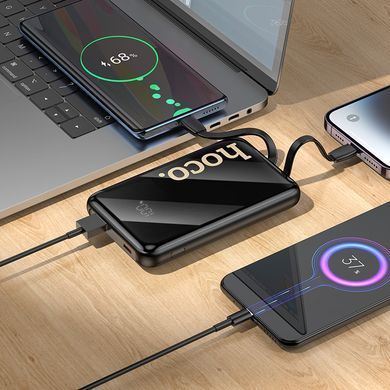 Зовнішній акумулятор HOCO Q37 Graceful 22.5W+PD20W power bank with two cables(10000mAh) Black (6942007644914) [806621]