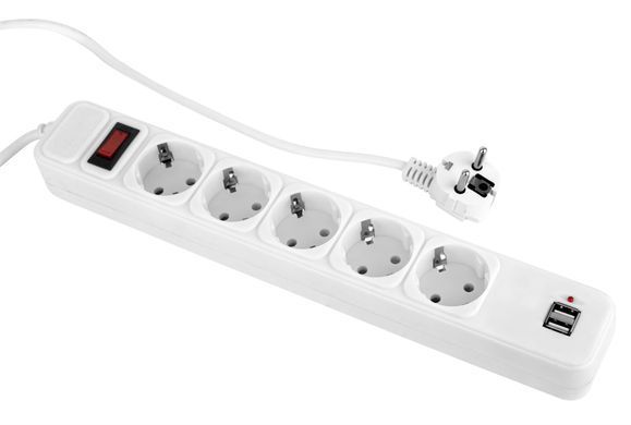 Фільтр живлення ProLogix 2.2 кВт, 5 розеток, 1.8 м, 2xUSB 3.0, білий (PRS-075P5CUSB-18W) [616354]