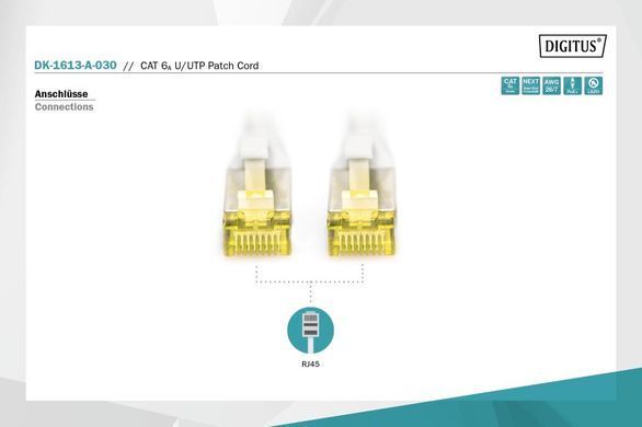 Патч-корд CAT 6A U-UTP, Cu, LSZH AWG 26/7, довжина 3 м, колір сірий DIGITUS by ASSMANN (DK-1613-A-030) [501767]