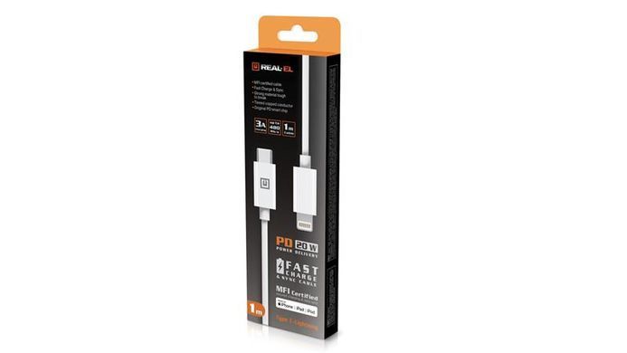Кабель REAL-EL USB Type-C - Lightning (M/M), 1 м, White (EL123500057) [604064]