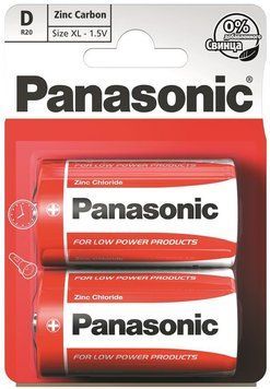 Батарейка Panasonic RED ZINC вугільно-цинкова D(R20) блістер, 2 шт. (R20REL/2BPR) [113374]