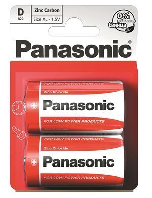 Батарейка Panasonic RED ZINC вугільно-цинкова D(R20) блістер, 2 шт. (R20REL/2BPR) [113374]