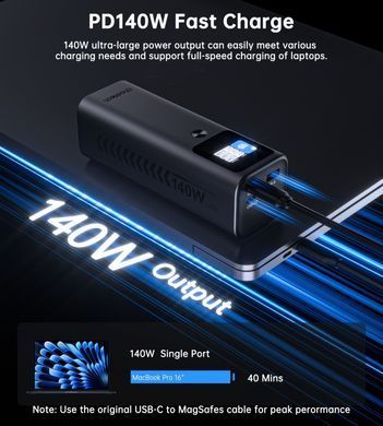 УМБ Choetech 27000mAh 140W PD5.0,QC3.0, USB-A, 2xUSB-C In/Out, TFT Display, black (B670-CCGY) [402200]