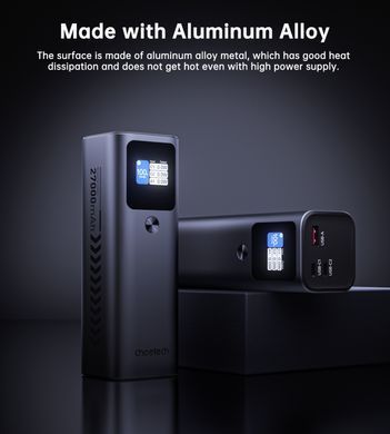 УМБ Choetech 27000mAh 140W PD5.0,QC3.0, USB-A, 2xUSB-C In/Out, TFT Display, black (B670-CCGY) [402200]