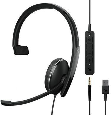 Гарнітура комп'ютерна моно On-Ear EPOS ADAPT 135T USB II, 3.5мм/USB, односпрямований, сертифікат Microsoft Teams, 1.8м, Чорний (1000900) [107181]