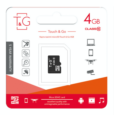 Карта пам`ятi MicroSDHC 4GB Class 10 T&G (TG-4GBSDCL10-00) [606973]