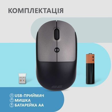 Миша 2E MF218 Silent, WL/BT, чорно-сірий (2E-MF218WBG) [104008]