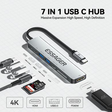 USB-хаб Essager QingHong 7 in 1 USB-C Hub (EHB07-QH0G-Z) [621636]