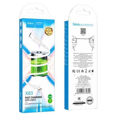 Кабель HOCO X83 USB to Micro 2.4A, 1m, PVC, PVC connectors, White (6931474770899) [802413]