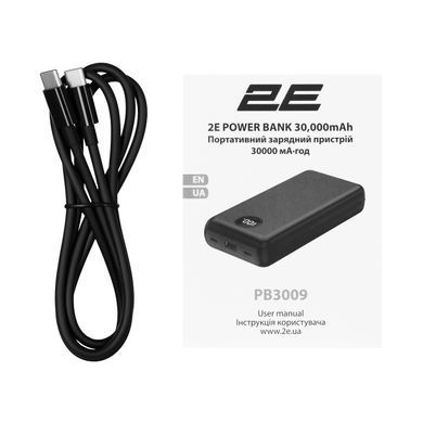 Акумулятор портативний літій-іонний Power Bank 2E 30000мА&middot;год, 65Вт, PD, QC, чорний (2E-PB3009-BLACK) [114402]