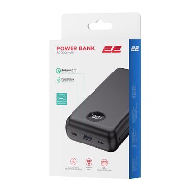 Акумулятор портативний літій-іонний Power Bank 2E 30000мА&middot;год, 65Вт, PD, QC, чорний (2E-PB3009-BLACK) [114402]