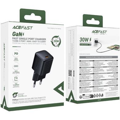 Зарядний пристрій 1xUSB-C 30W Gan A118 Fast Charger black Acefast (6974316284994) [404509]