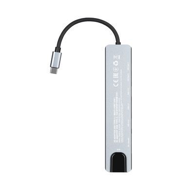 Хаб 2E USB-С > USB-A 2.0/USB-A 3.0/2xUSB-C PD/HDMI/microSD/SD/Ethernet, 0.13м, сірий (2E-W2681) [114389]