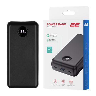 Акумулятор портативний літій-іонний Power Bank 2E 30000мА&middot;год, 65Вт, PD, QC, чорний (2E-PB3009-BLACK) [114402]