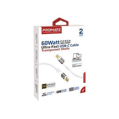 Кабель Promate TransLine-CC200 USB Type-C - USB Type-C (M/M), 3 A, 60 W, 2 м, White (transline-cc200.white) [604308]