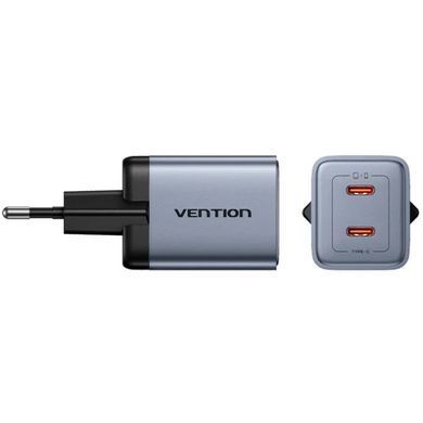 Зарядний пристрій 2xUSB-C 45W PD3.0/QC/GaN + USB-C cable М-М чорний Vention (TZ-FCDH0-EU) [405460]