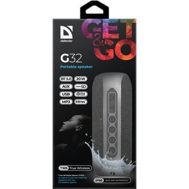 Акустична система 1.0 Defender G32 20W,BT/FM/USB/TF/AUX/TWS/IP56 (65232) [405246]