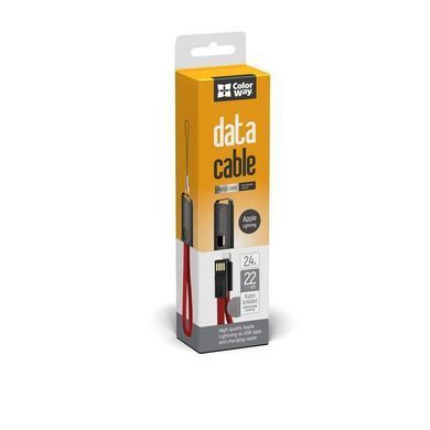 Кабель ColorWay USB - Lightning (M/M), 2.4 А, 0.22 м, Red (CW-CBUL021-RD) [603705]