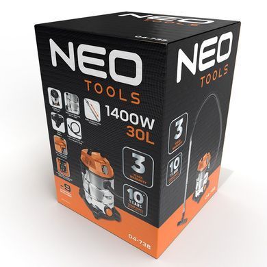 Пилосос професійний Neo Tools 1400Вт 18 кПа контейнер 30л HEPA колеса 5.92кг (04-738) [105703]