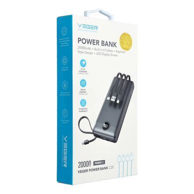 Зовнішній акумулятор VEGER 20000 mAh with built-in cables Micro USB / Type C / Lightning C20 (W2047 / W2059) black (VG-W2047/W2059) [806204]