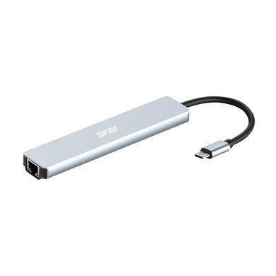 Хаб 2E USB-С > USB-A 2.0/USB-A 3.0/2xUSB-C PD/HDMI/microSD/SD/Ethernet, 0.13м, сірий (2E-W2681) [114389]